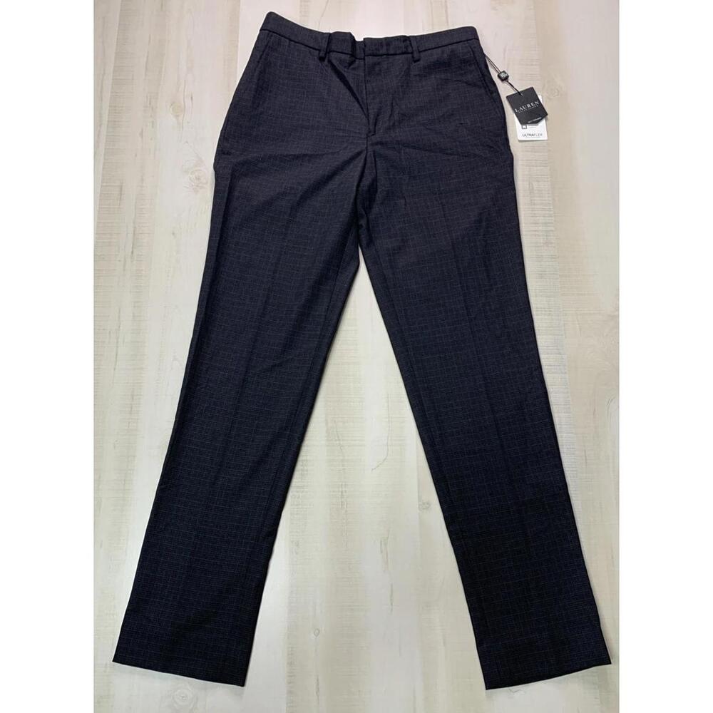 Lauren Ralph Lauren Charcoal Purple Houndstooth Slim Fit Suit Pants Boys 20 NWT